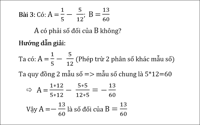 Bài tập 3 về phép trừ phân số 